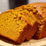 Delicious homemade cake mix pumpkin bread slice on a plate