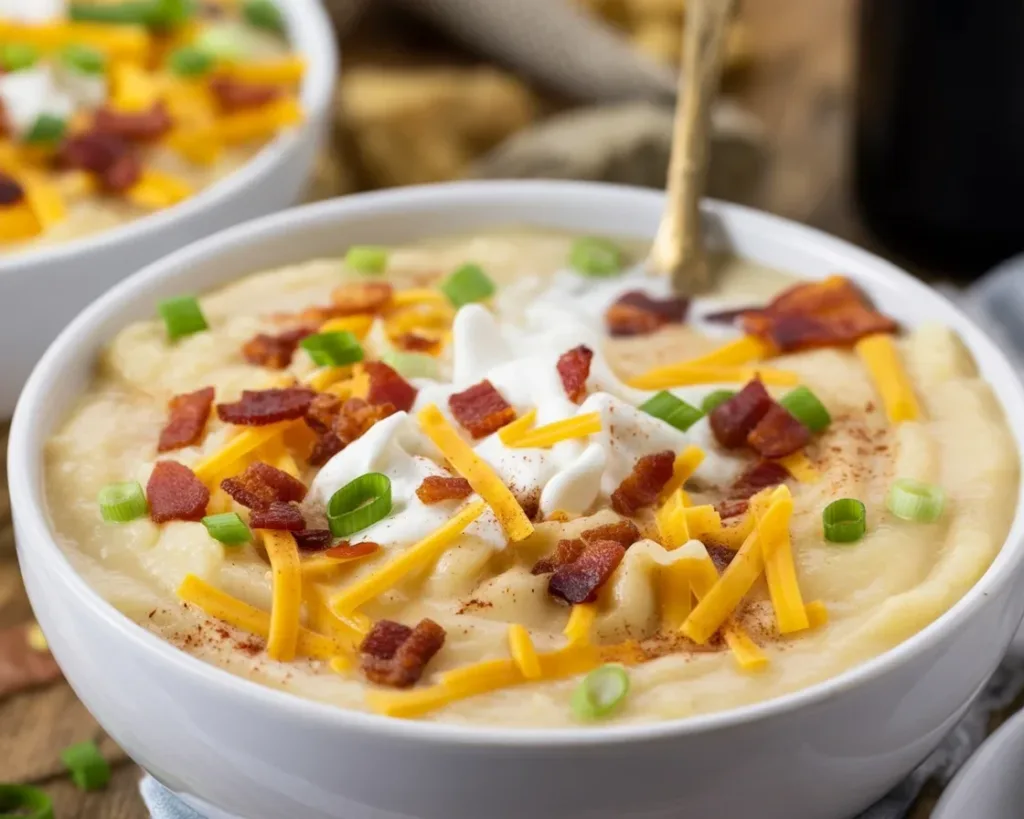 Creamy potato soup mix filled with chunks of potato, bacon, and savory herbs.