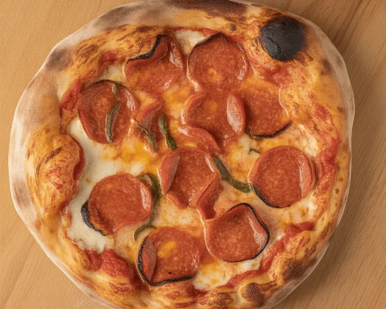 Delicious Hot Honey Pizza topped with pepperoni and cheese, drizzled with spicy honey.