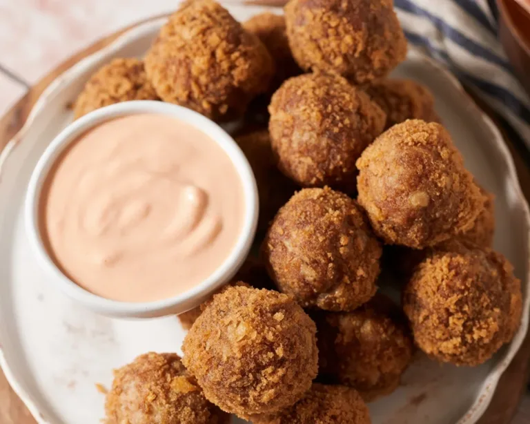 Crispy Boudin Balls served with Creole mustard sauce, a Cajun favorite.