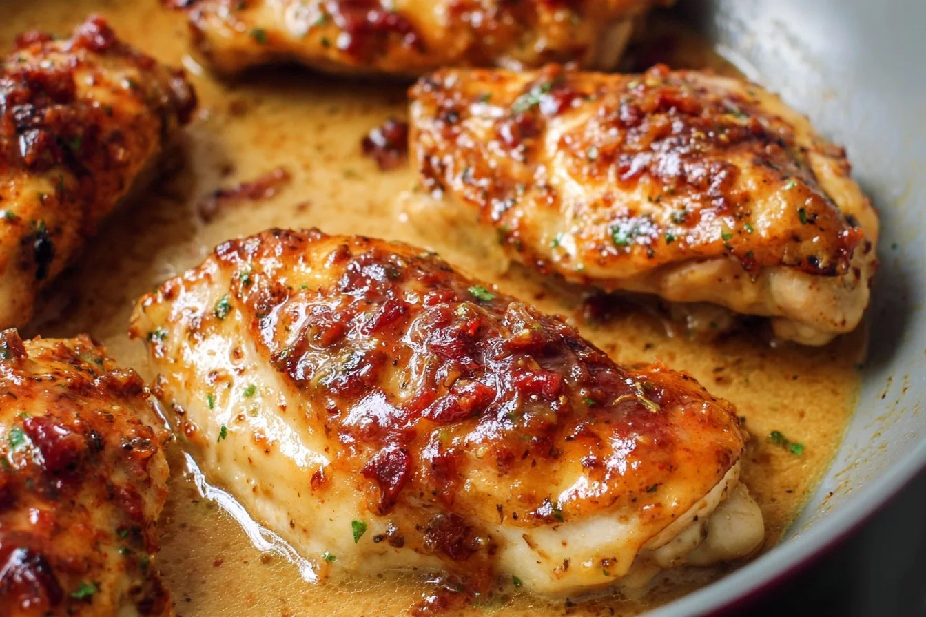 Delicious Marry Me Chicken served with creamy sauce and herbs