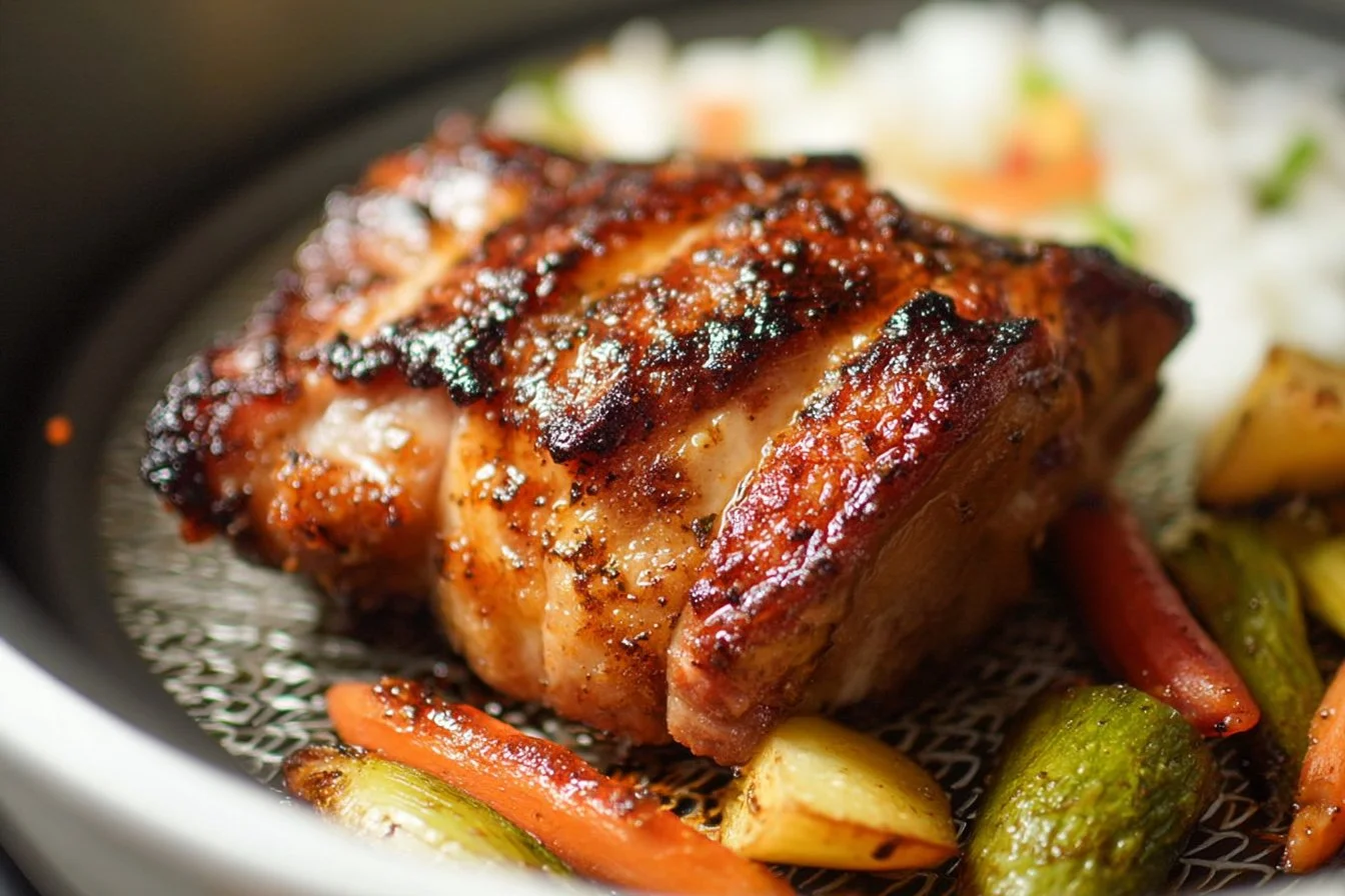 A delicious air fryer pork roast served with side dishes