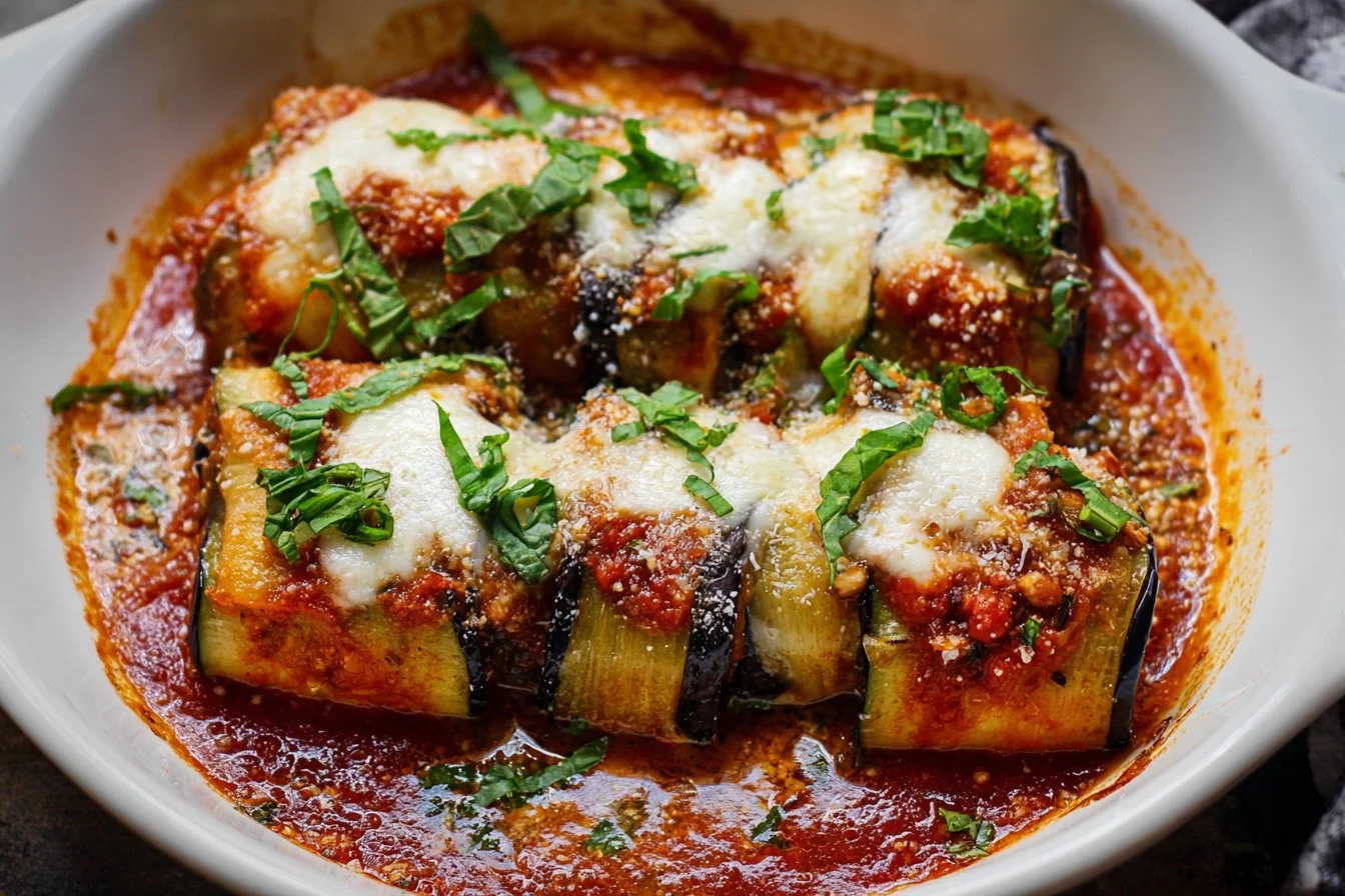 Delicious Eggplant Rollatini with ricotta and marinara sauce