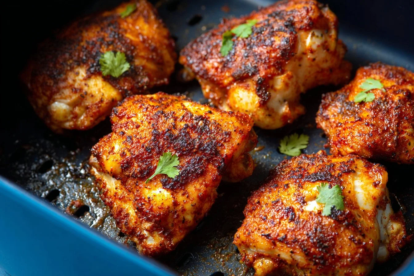 Crispy frozen chicken thighs cooked in air fryer for a tasty meal