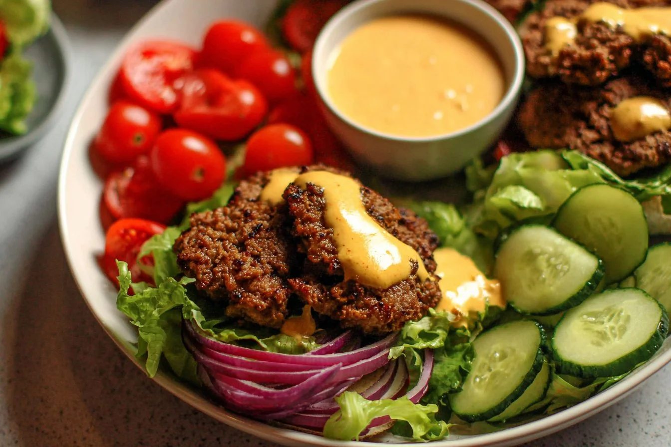 Healthy burger bowls with special sauce for a nutritious meal