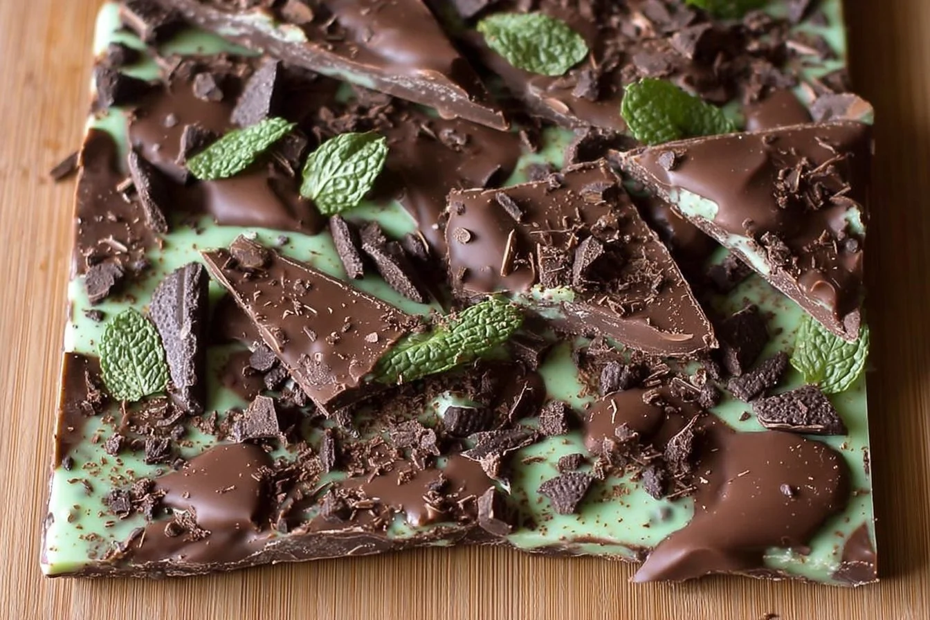 Delicious Mint Oreo Chocolate Bark with mint and chocolate layers.