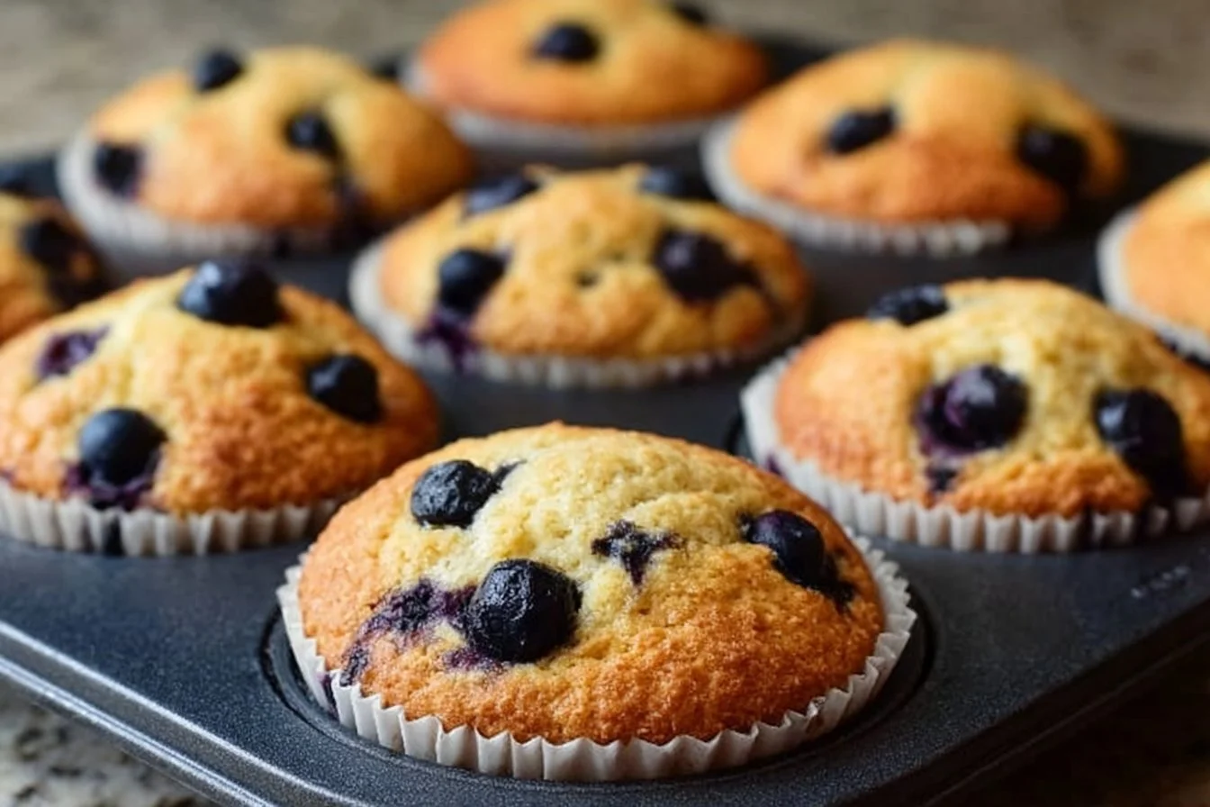 Blueberry protein muffins fresh out of the oven, ready to enjoy.