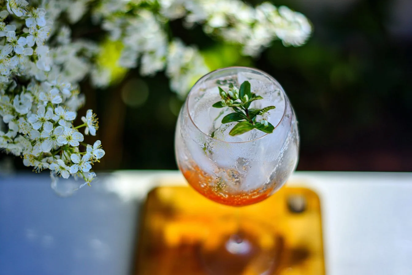 Refreshing Spring Spritz cocktail garnished with citrus and herbs