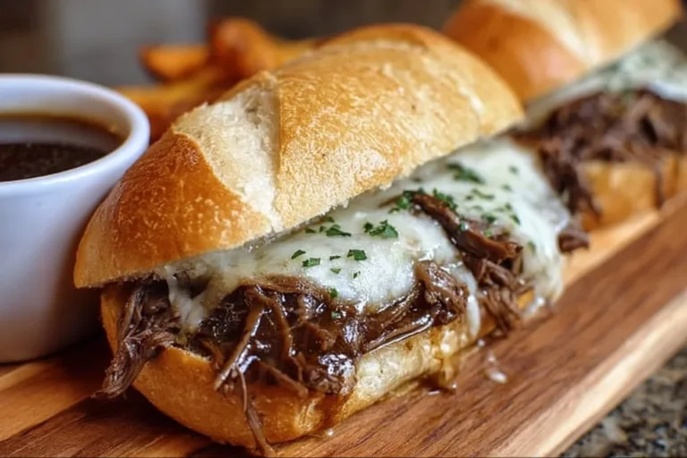 Crockpot French Dip Sandwiches served with au jus