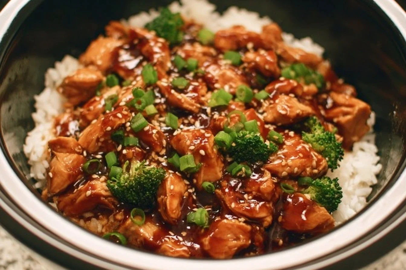 Delicious Dump and Go Crockpot Teriyaki Chicken ready to serve