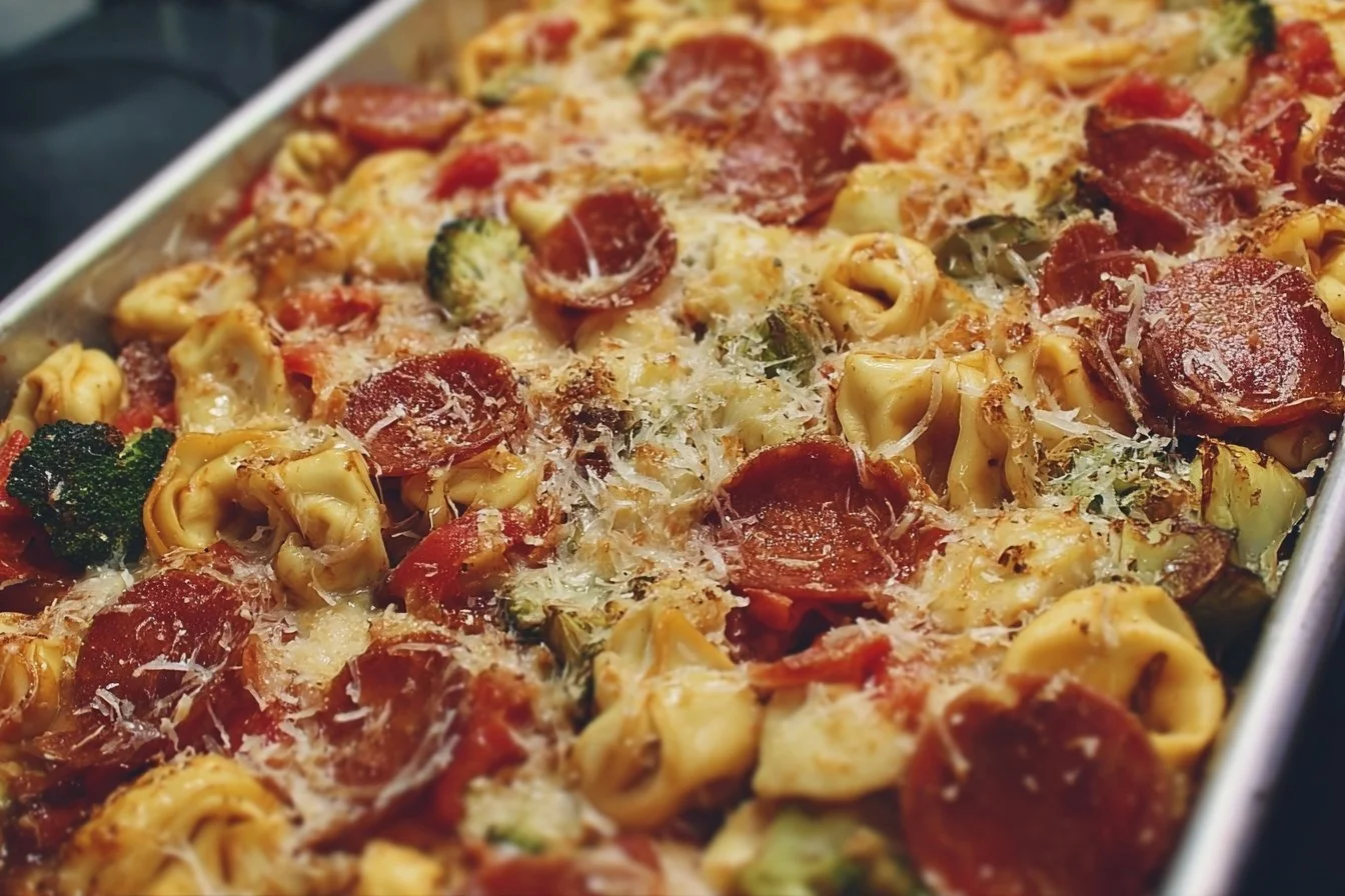 Sheet Pan Tortellini with vegetables and cheese, quick and easy dinner recipe