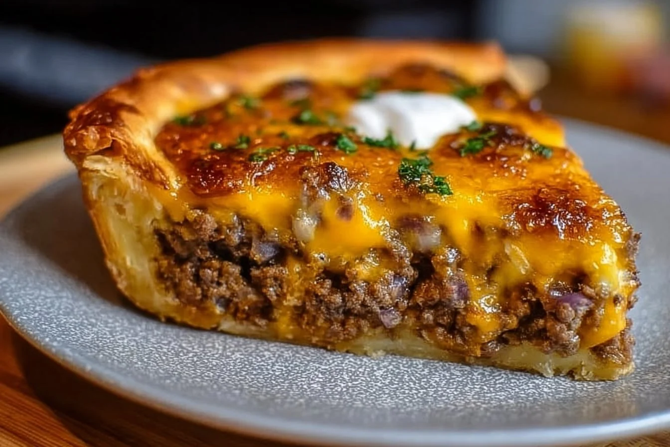 One-Pan Cheeseburger Pie Dinner served in a skillet