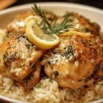 Slow Cooker Lemon Herb Chicken with Rice garnished with fresh herbs