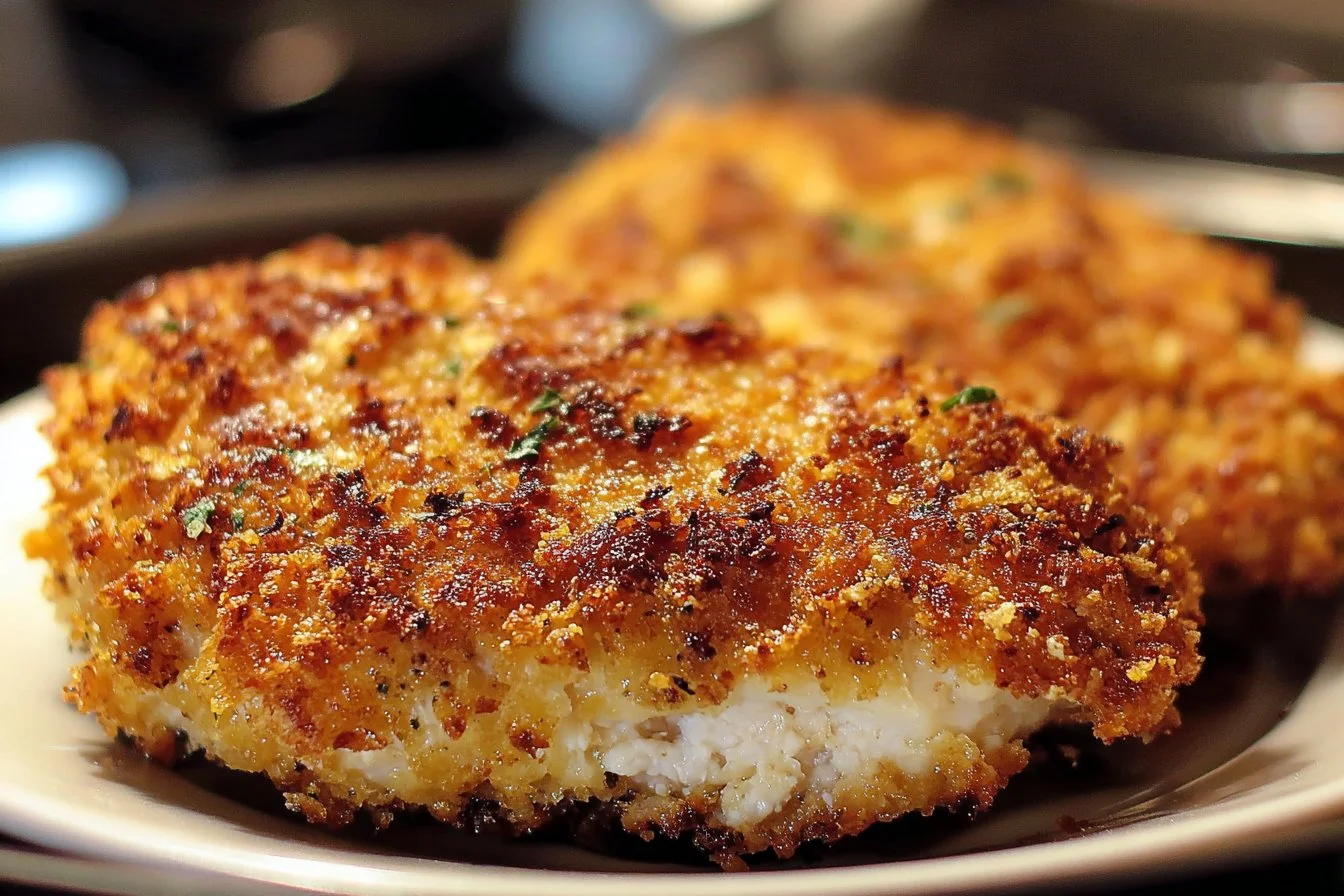 Delicious Air Fryer Parmesan Crusted Chicken garnished with herbs