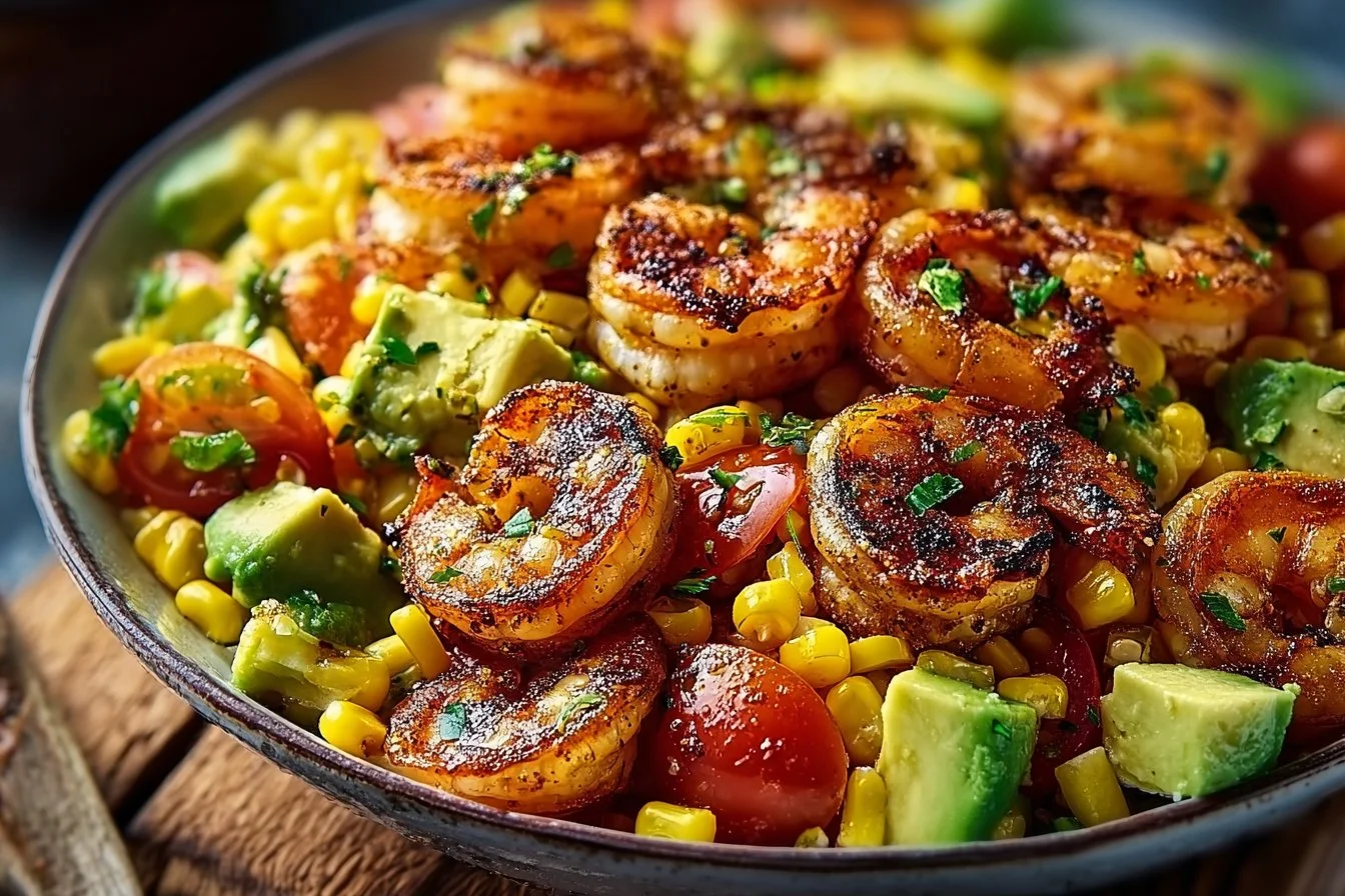 Avocado Corn Salad with Grilled Shrimp
