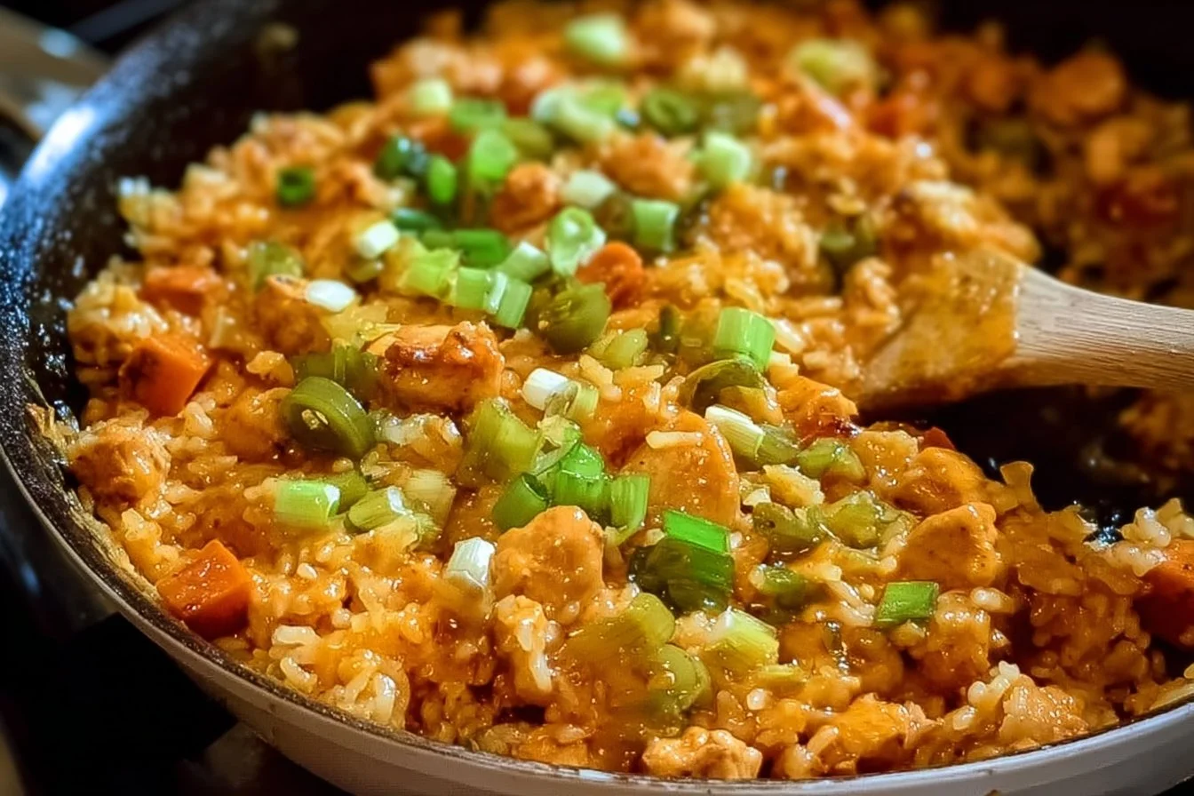 Buffalo Chicken and Rice Skillet 3 Buffalo Chicken and Rice Skillet dish served in a skillet