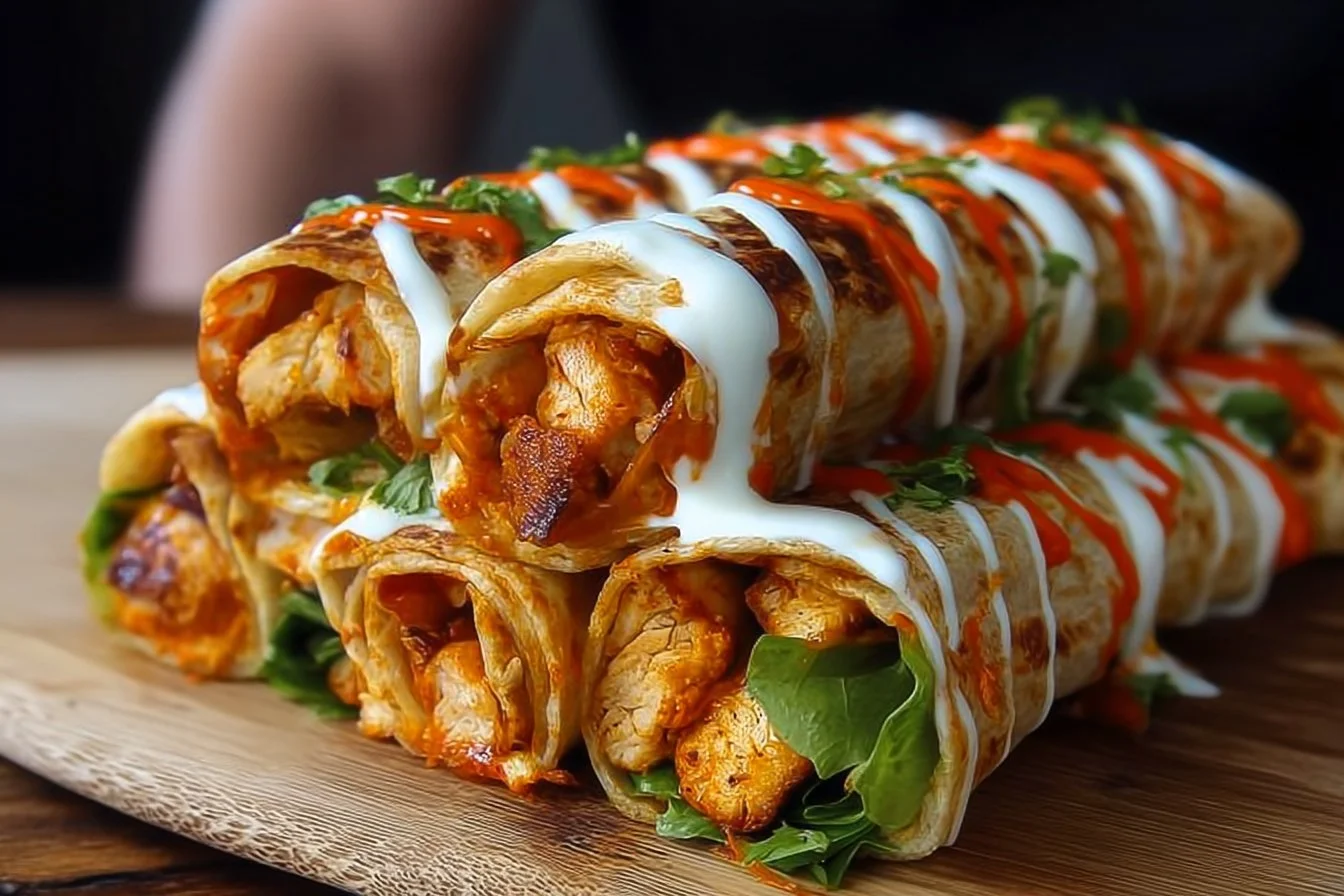 Delicious Buffalo Chicken Tortilla Wraps filled with spicy chicken and fresh vegetables
