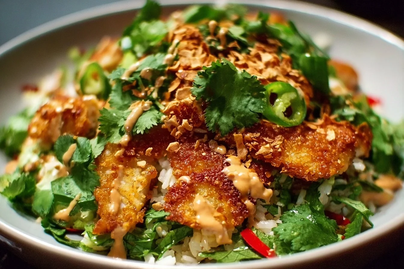 Chicken Crispy Rice Salad with Peanut Dressing