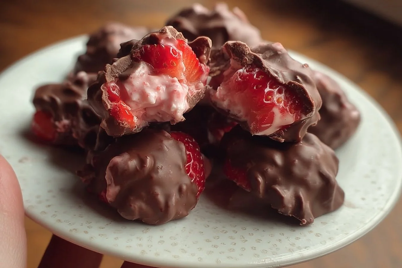 Chocolate Strawberry Yogurt Clusters with yogurt, chocolate, and strawberries