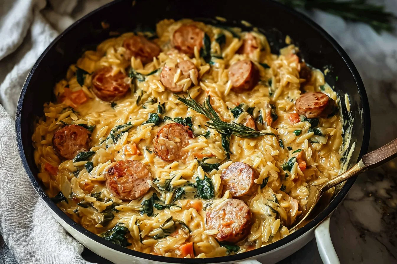 Creamy Chicken Sausage Orzo Skillet