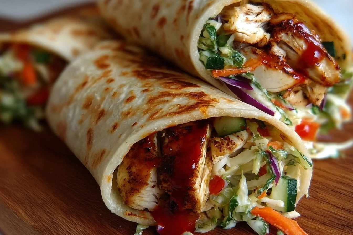 A delicious wrap filled with fresh ingredients and vibrant colors.