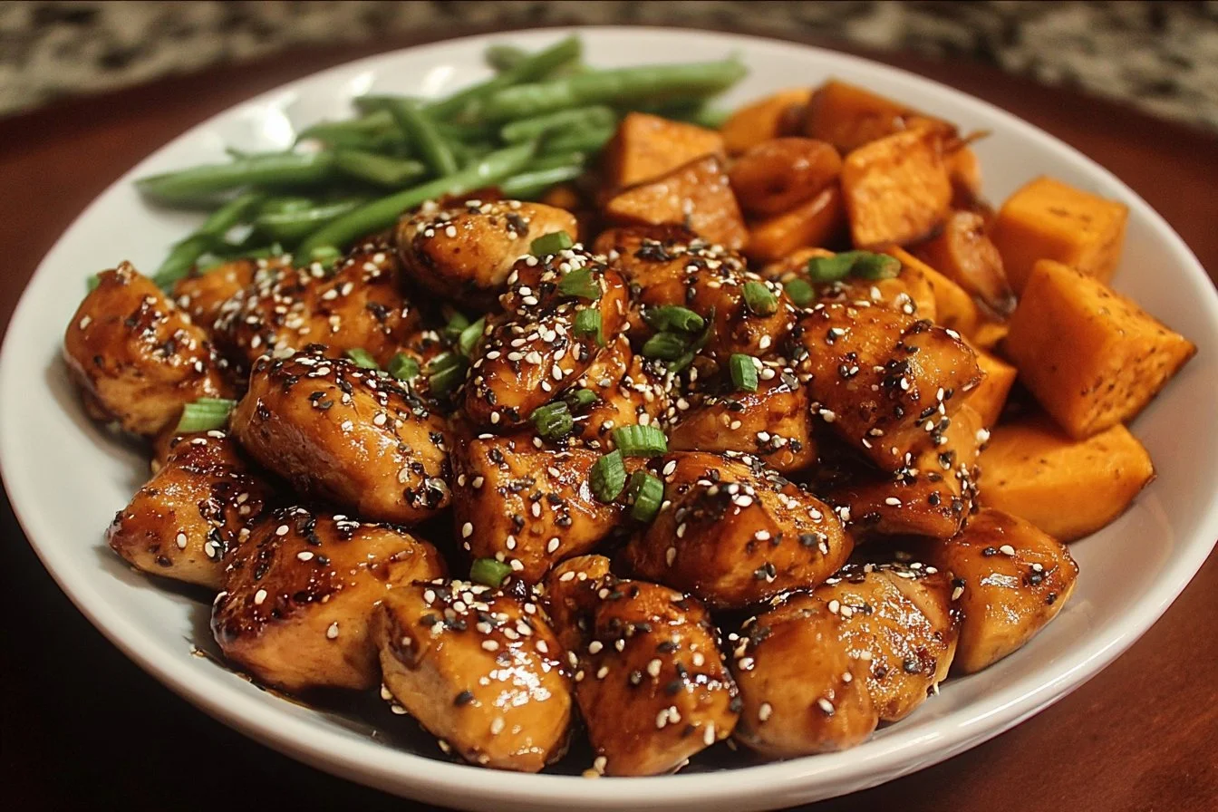 Honey garlic chicken served with sweet potatoes for a quick and tasty dinner