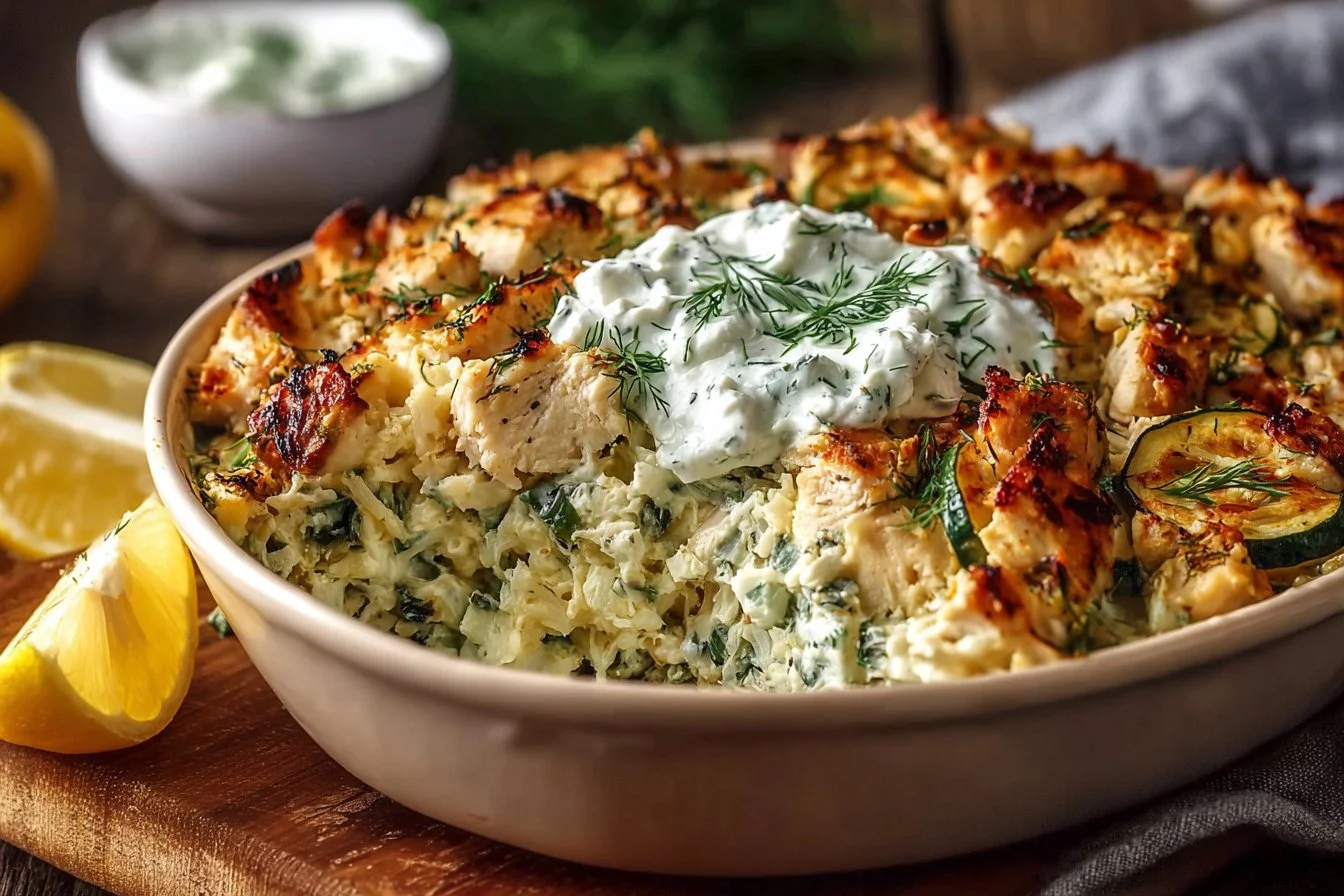 Dump and Bake Chicken Tzatziki Casserole