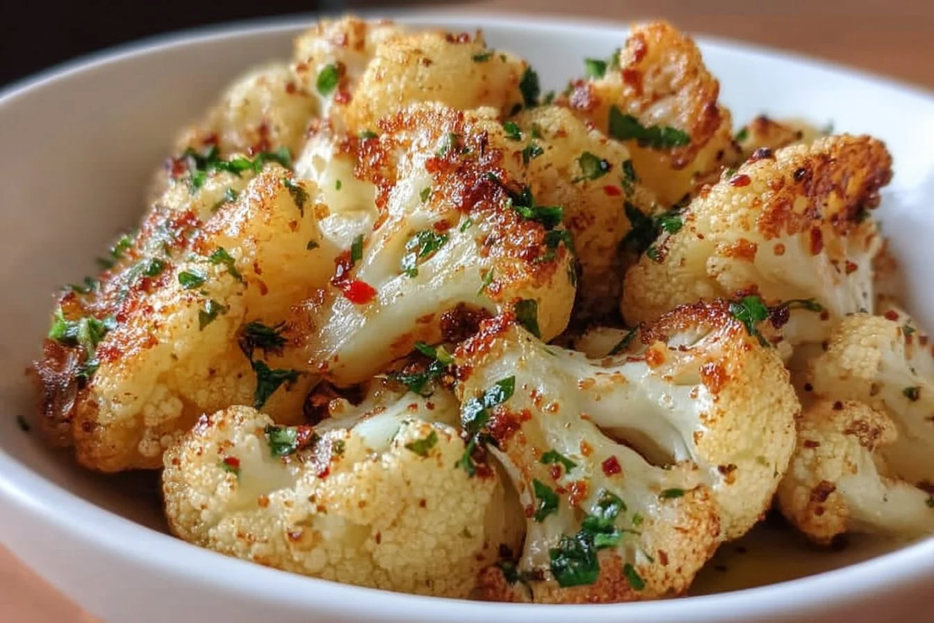 Garlic Butter Roasted Cauliflower dish served on a plate