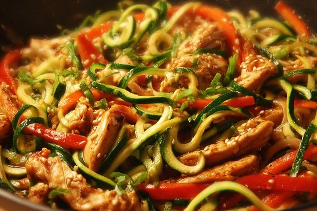 Garlic Chicken Zucchini Noodles Stir Fry