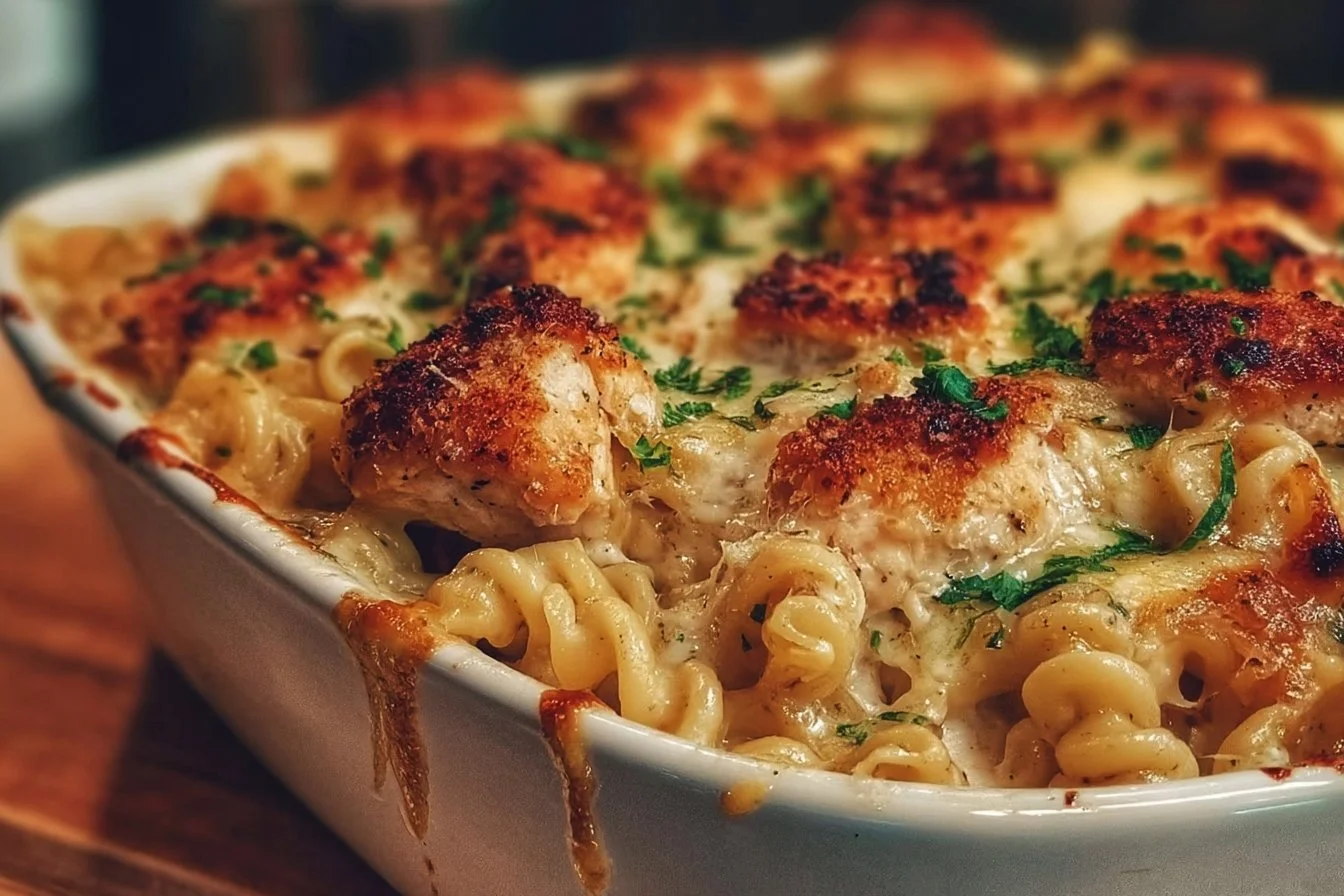 Garlic Parmesan Chicken Pasta Bake