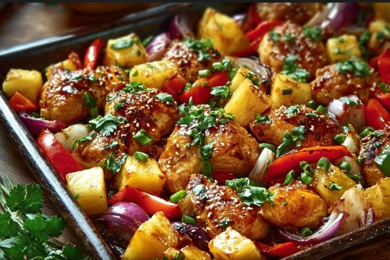 Hawaiian Pineapple Chicken Sheet Pan Dinner