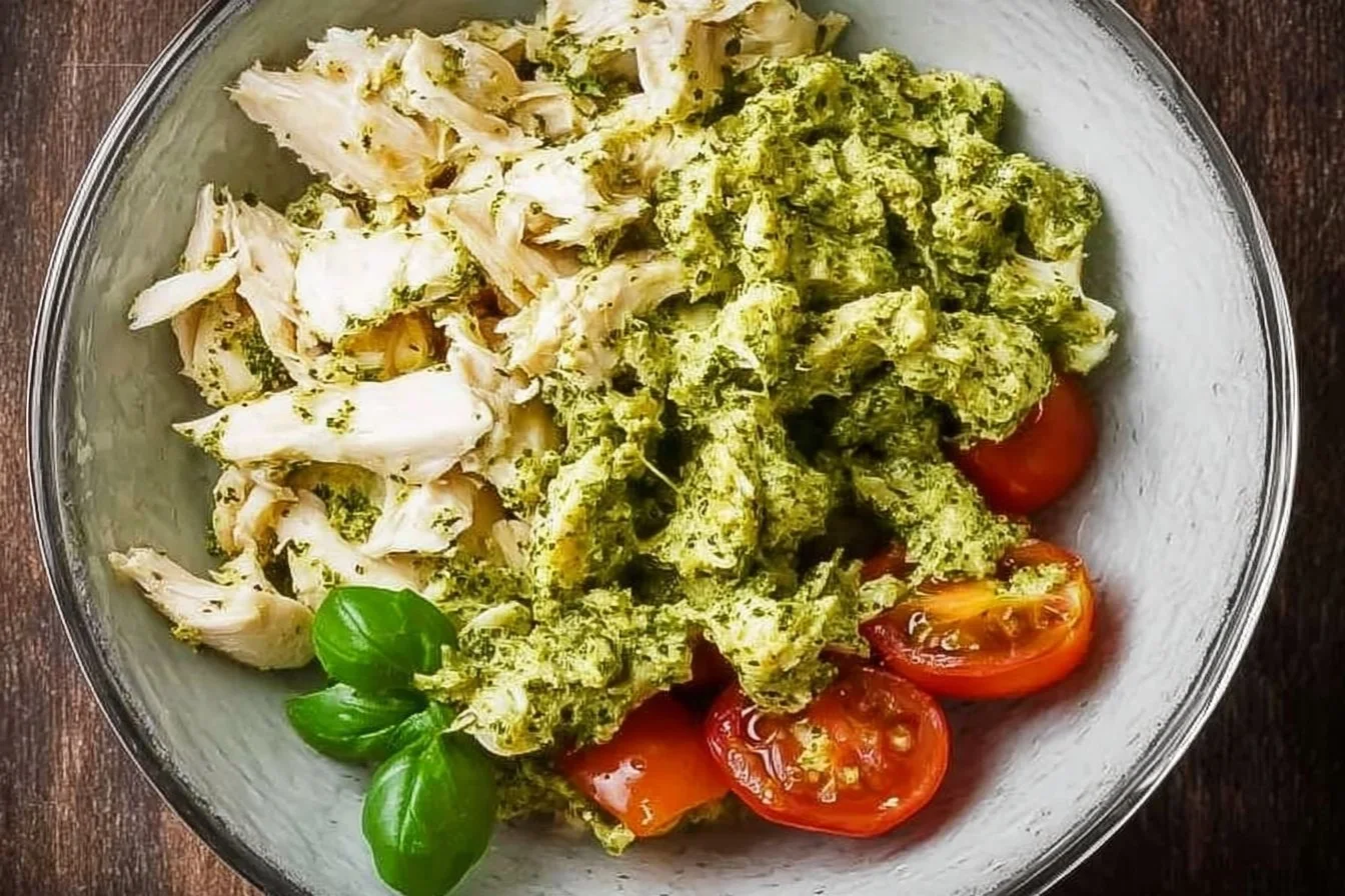 Healthy No Mayo High Protein Pesto Chicken Salad