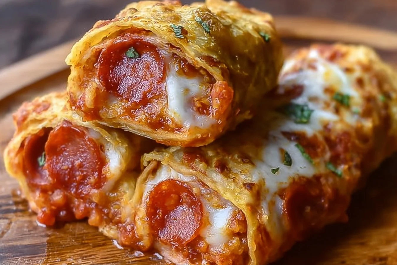 High Protein Pepperoni Pizza Rolls 3 High protein pepperoni pizza rolls served on a plate