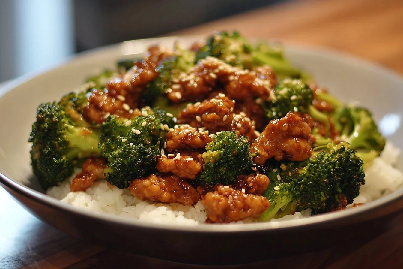 Delicious Honey Sriracha Chicken with broccoli in a vibrant dish.
