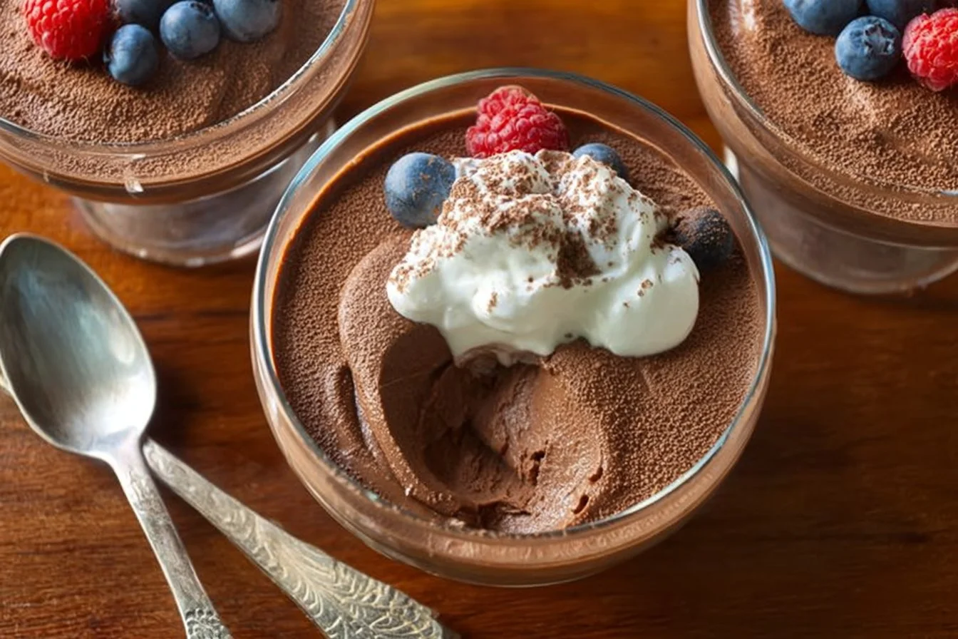 Keto Chocolate Mousse 3 Delicious Keto Chocolate Mousse served in a bowl with chocolate shavings.