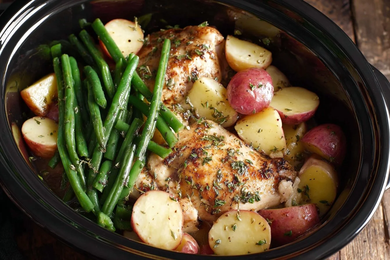 Slow Cooker Seasoned Chicken, Potatoes and Green Beans