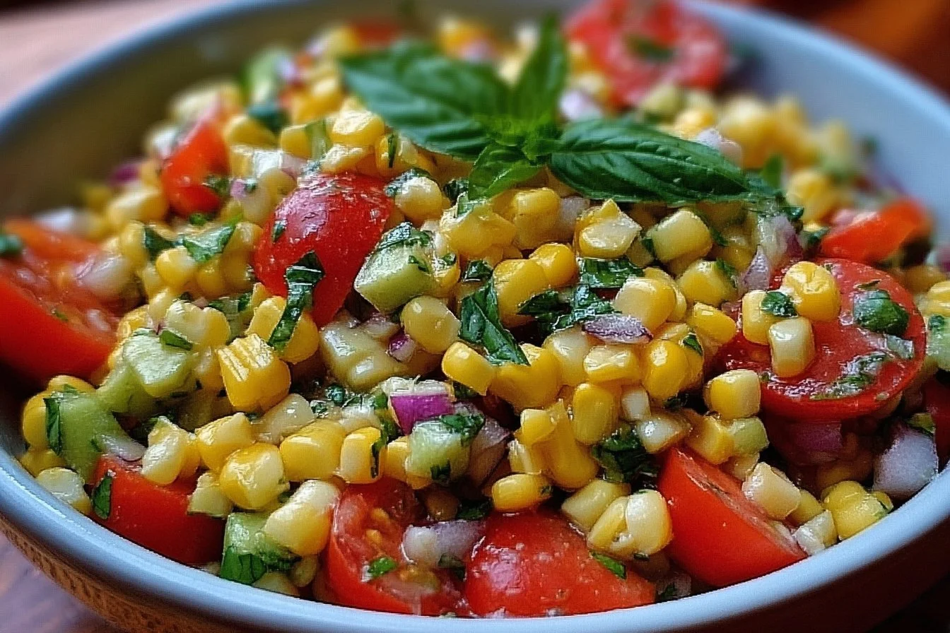 Vibrant summer corn salad with fresh ingredients and colorful vegetables