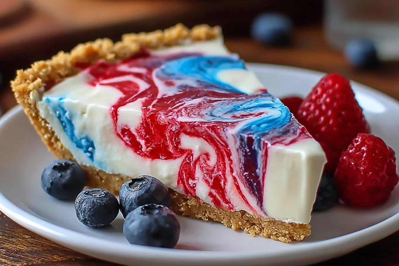 4th of July Swirl Pie: A Festive Treat to Impress! 3 4th of July Swirl Pie topped with red, white, and blue decorations for a festive dessert