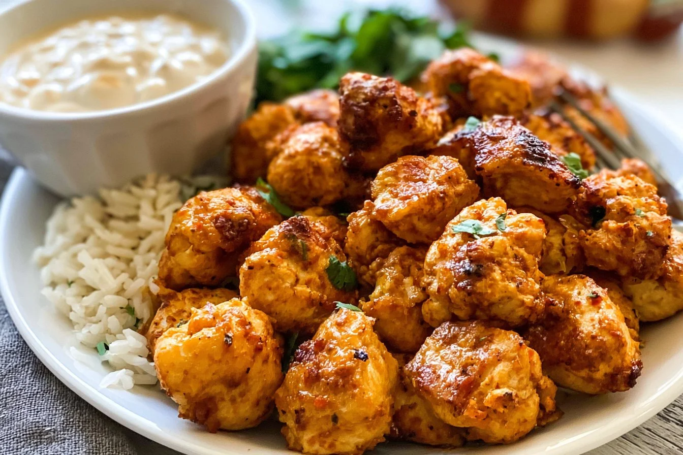 Air fryer chicken bites, crispy and flavorful snack or appetizer