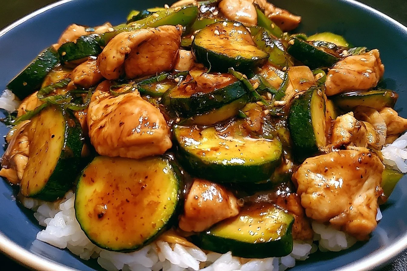 Delicious Chicken Zucchini Stir Fry with colorful vegetables in a skillet