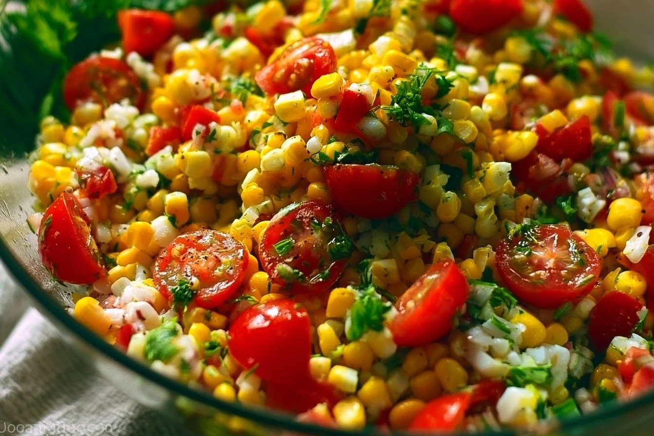 Corn Salad 3 Colorful corn salad with fresh vegetables in a bowl