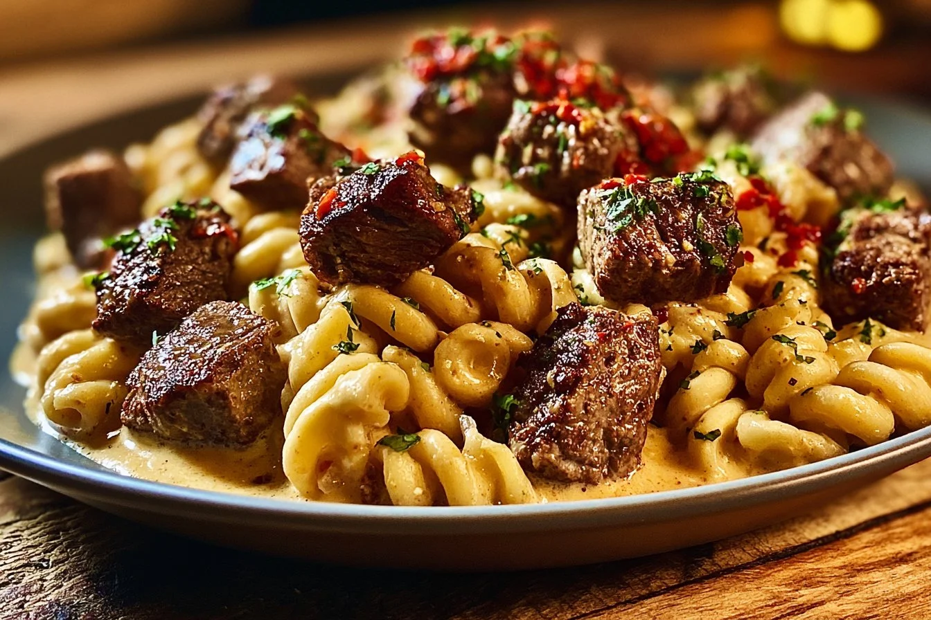 Creamy Garlic Butter Steak Bites with Spicy Cajun Alfredo Twisted Pasta 4 Creamy Garlic Butter Steak Bites with Spicy Cajun Alfredo Twisted Pasta