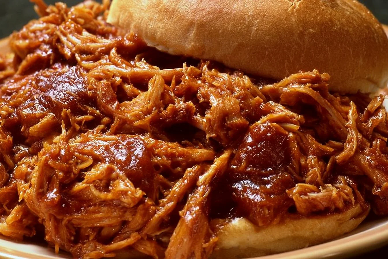Delicious Crock Pot BBQ Pulled Pork served on a sandwich with coleslaw