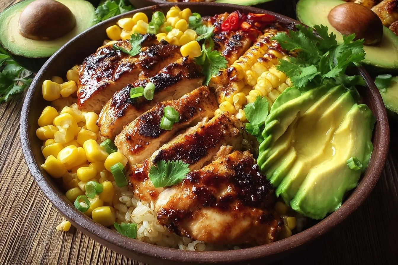 Easy Summer Meal Prep Grilled Chicken Bowls with Avocado and Corn 3 Delicious grilled chicken bowls with avocado and corn for summer meal prep