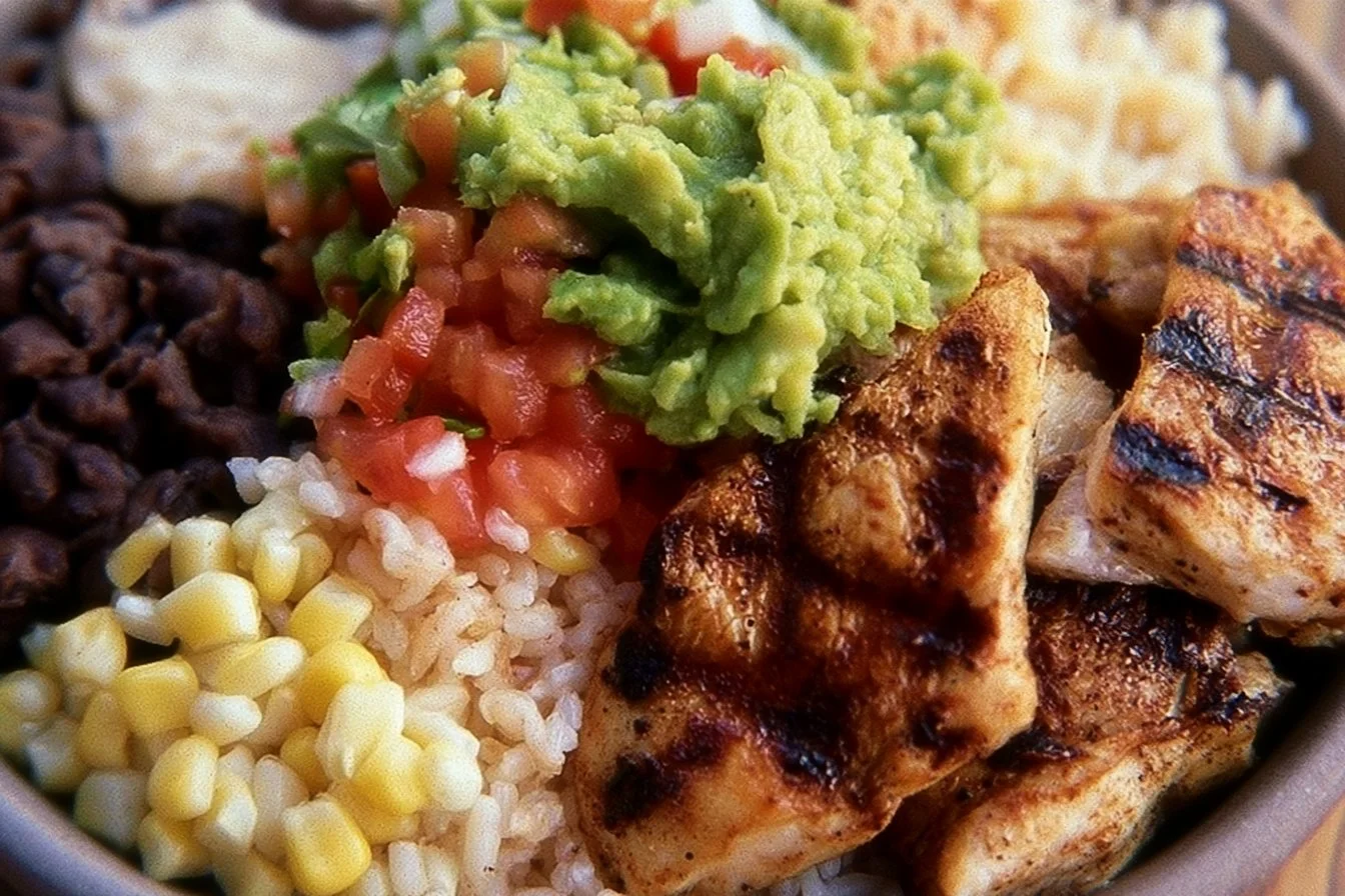 Grilled Chicken Burrito Bowl with Rice and Beans 3 Delicious grilled chicken burrito bowl with rice and beans