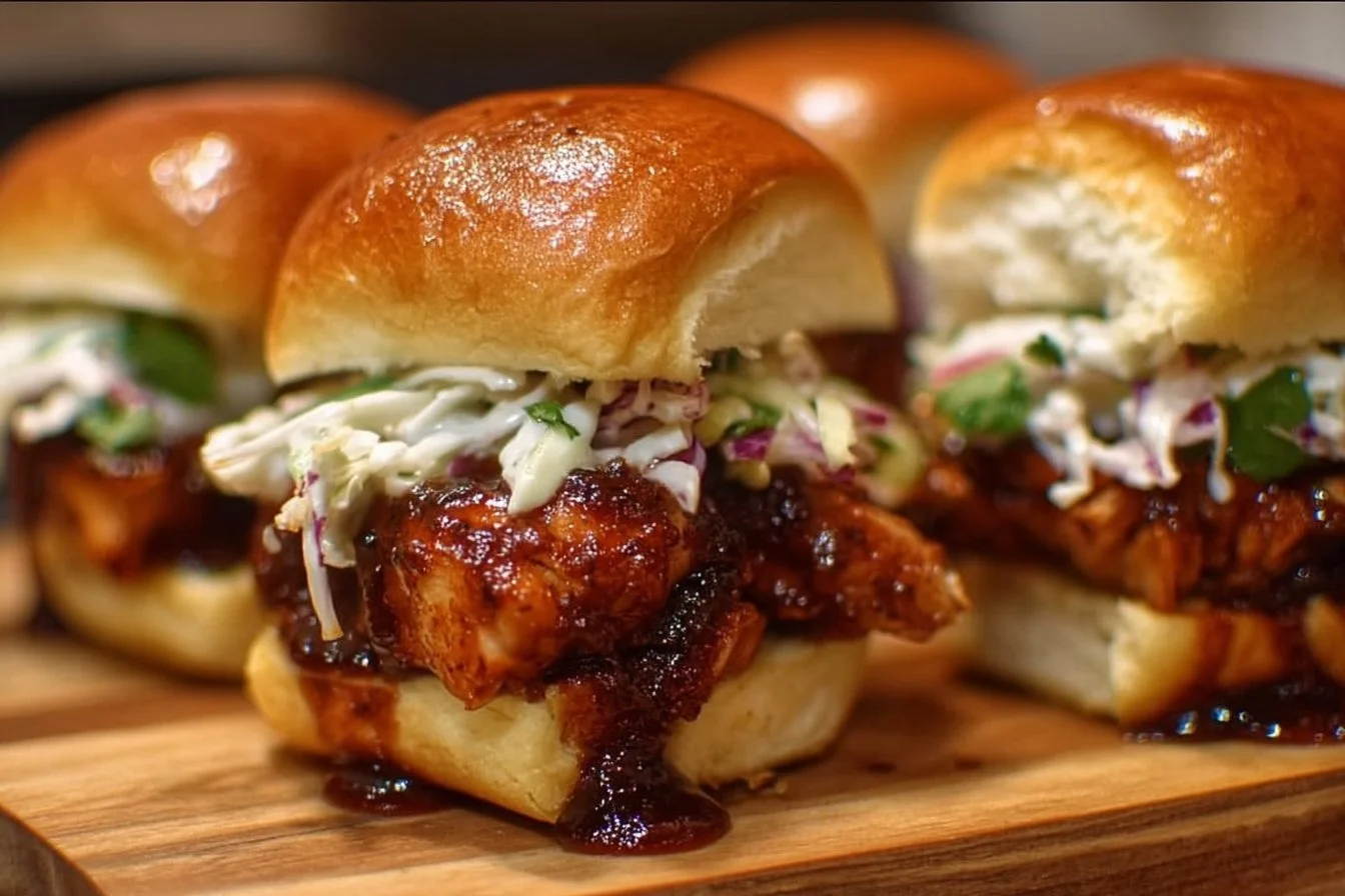Delicious Honey Chipotle Garlic Chicken Sliders on a platter