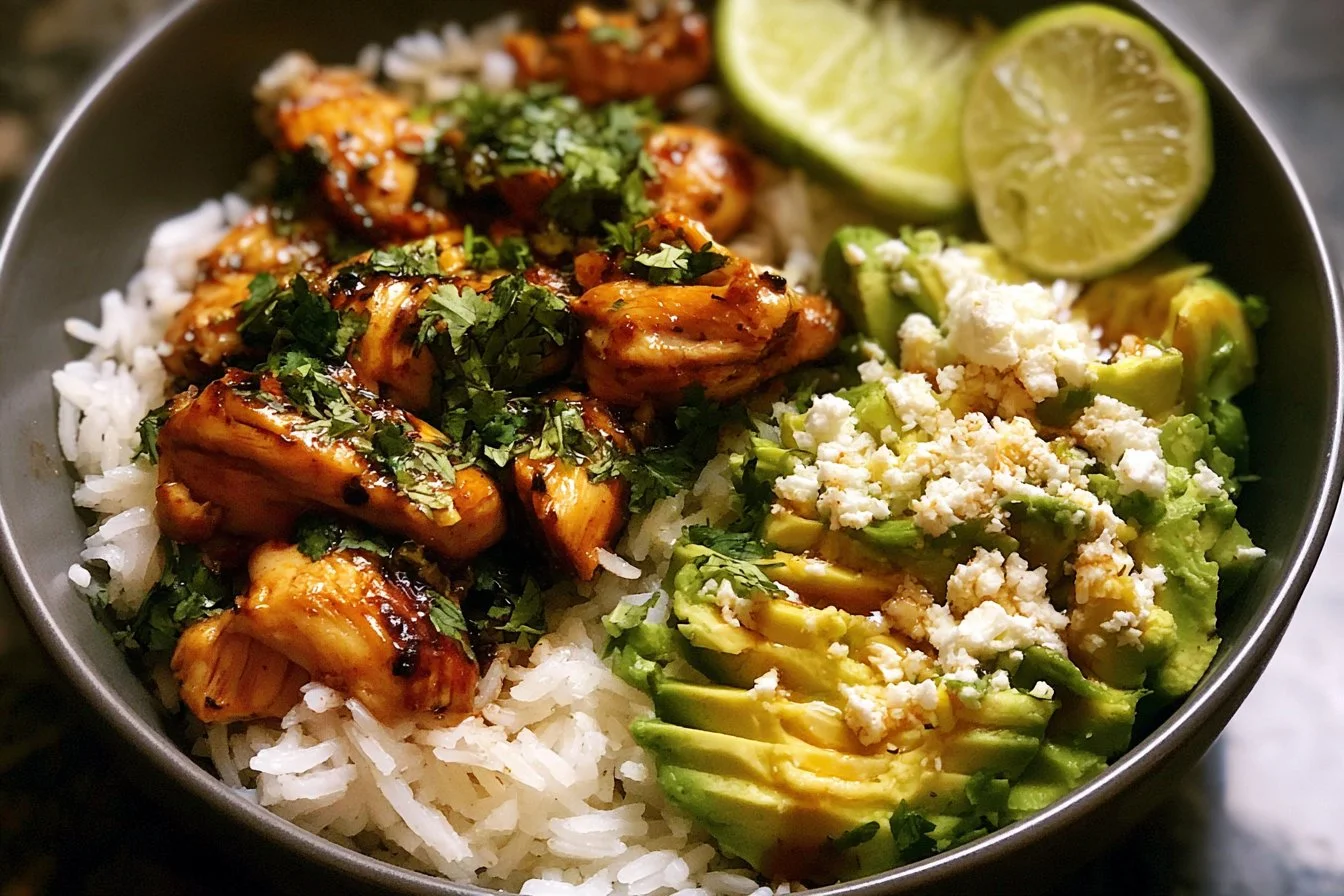 Honey Lime Chicken & Avocado Rice Bowl – High Protein Healthy Dinner Idea 3 Honey Lime Chicken & Avocado Rice Bowl for a healthy high-protein meal