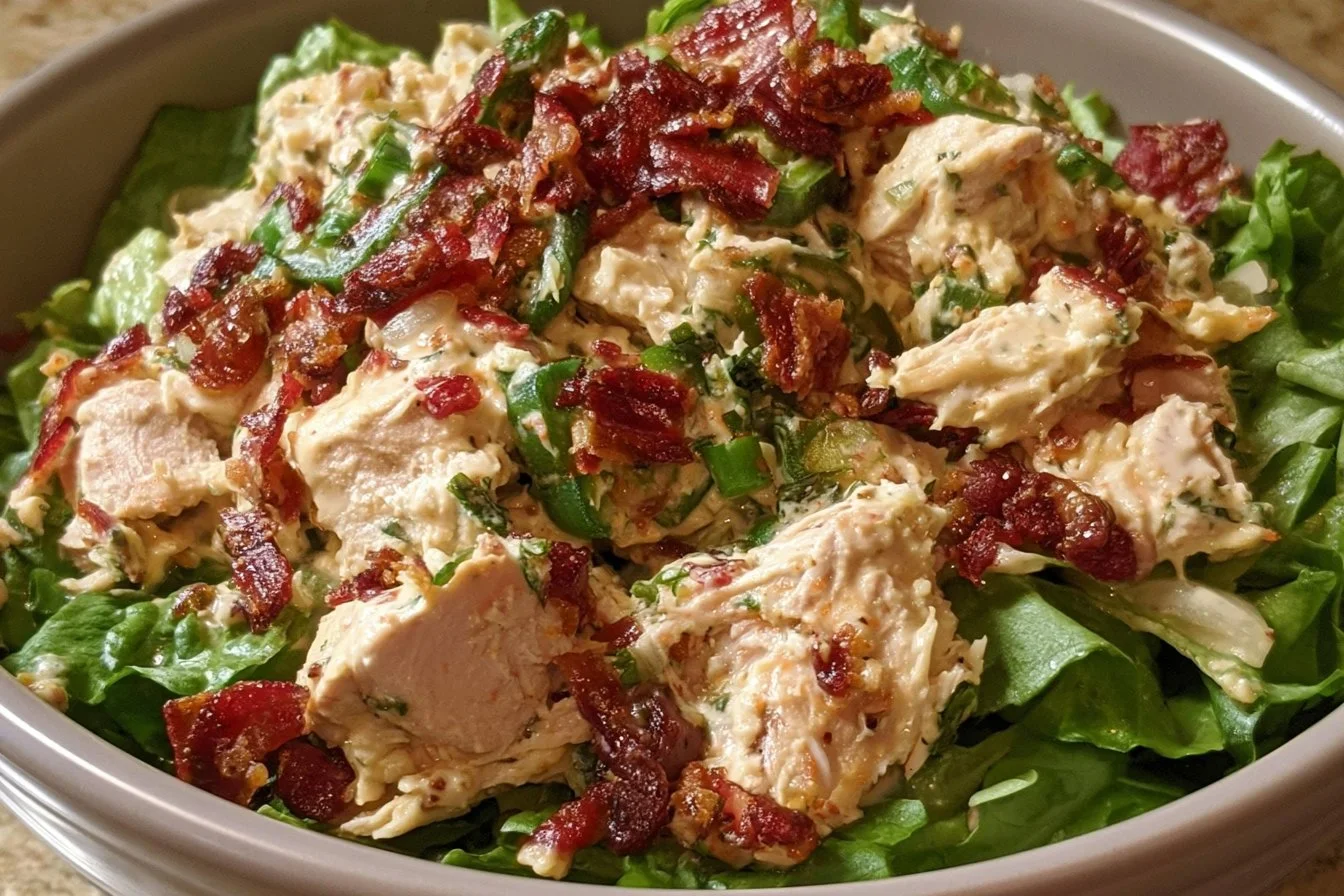 Delicious Jalapeño Popper Chicken Salad served in a bowl for a spicy meal.