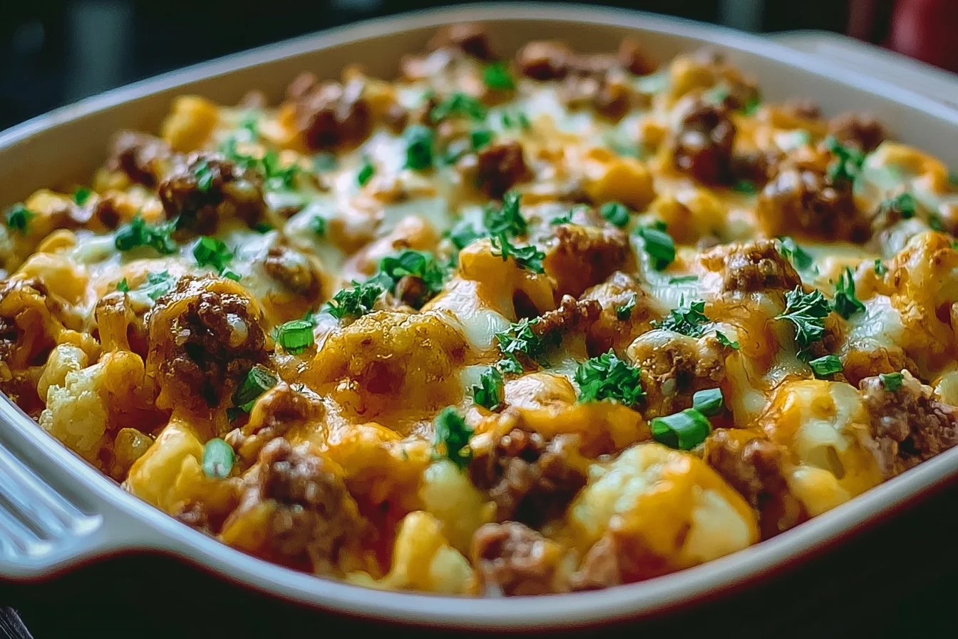 Keto Cheeseburger Cauliflower Mac: An Incredible Ultimate Recipe 3 Delicious Keto Cheeseburger Cauliflower Mac served in a bowl