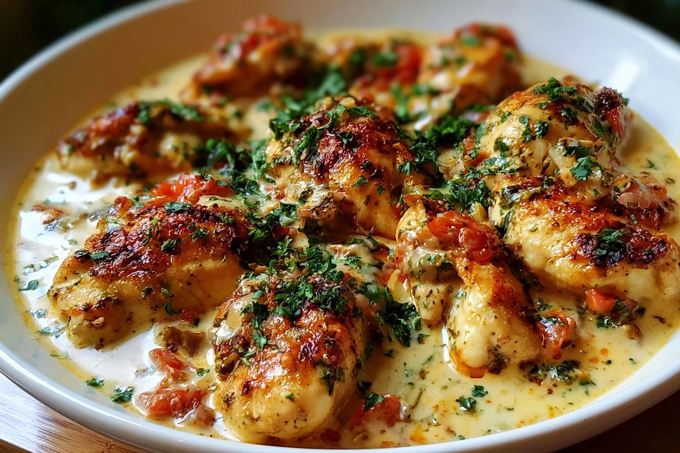 Low Carb Tuscan Chicken 3 Delicious low carb Tuscan Chicken served with fresh herbs and creamy sauce